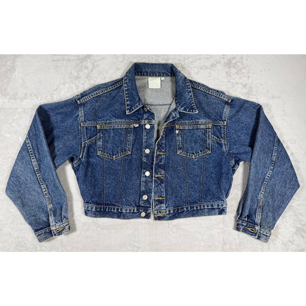 Vintage 80s Esprit Cropped Denim Jacket Dark Wash Supermodel Grunge L